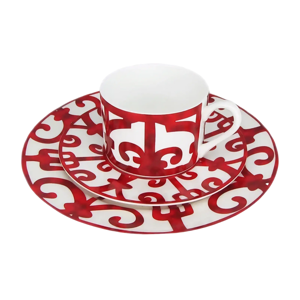 Bone China Red Scroll Dinnerware Set