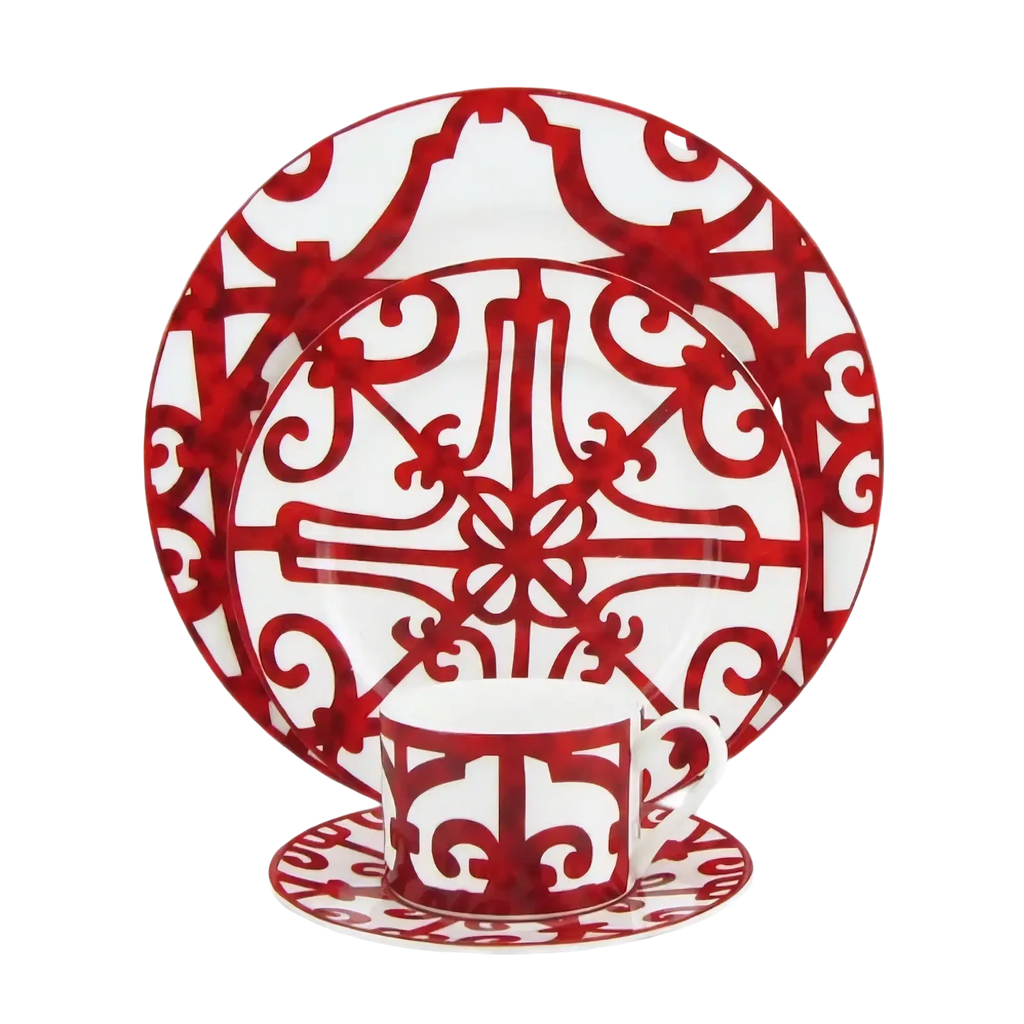 Bone China Red Scroll Dinnerware Set