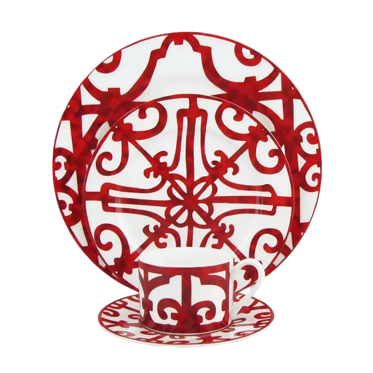Bone China Red Scroll Dinnerware Set