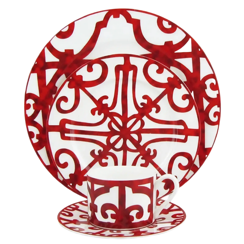 Bone China Red Scroll Dinnerware Set