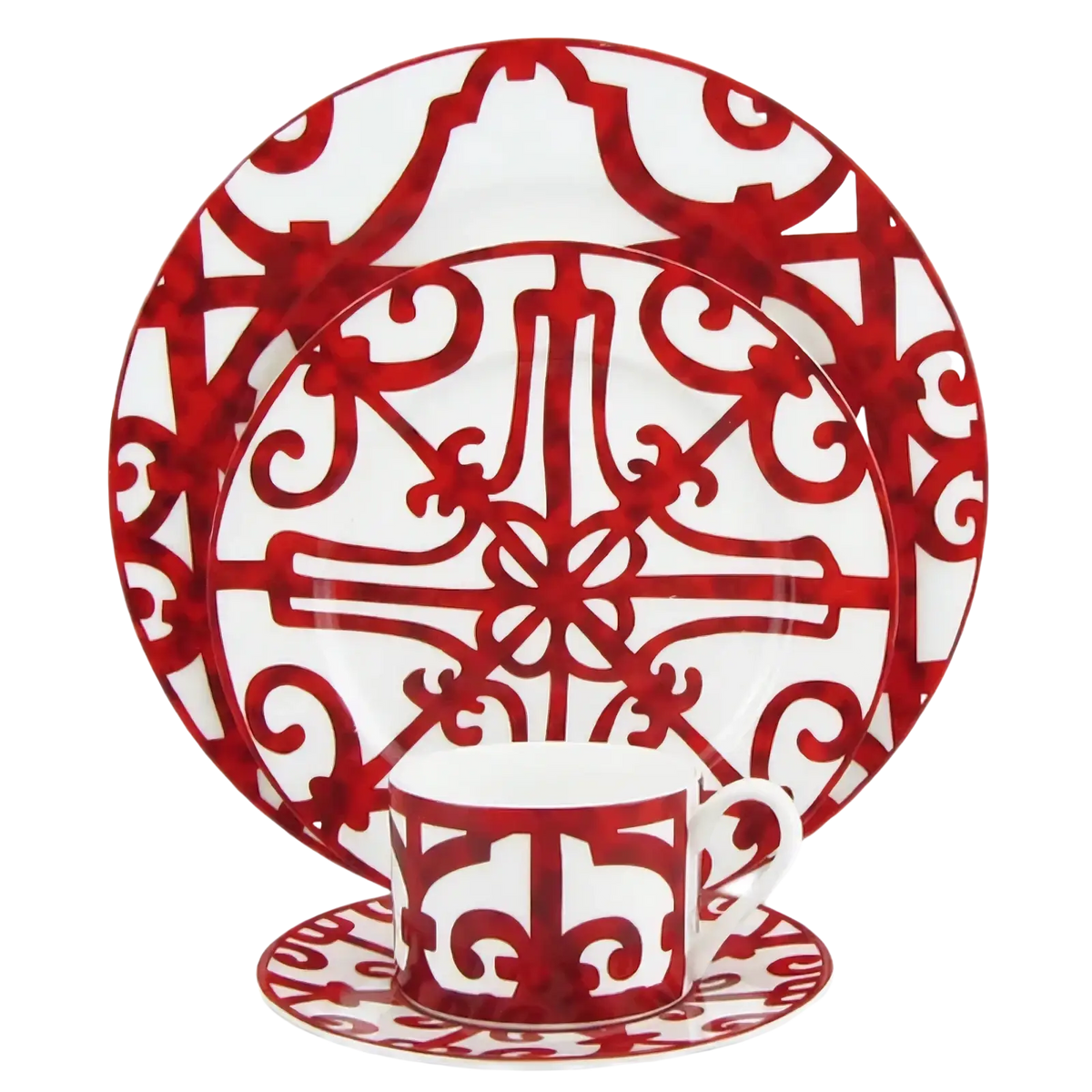 Bone China Red Scroll Dinnerware Set