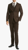 Bradford Cognac Slim Fit 3 Piece Tweed Suit Notch.