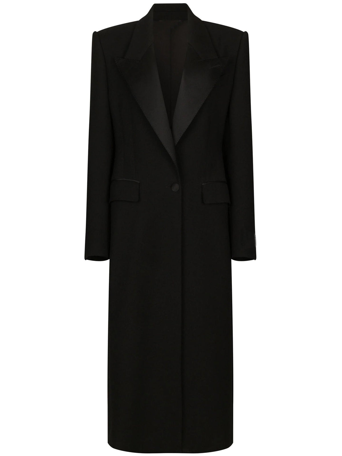 Colored Satin-lined Long-sleeve Coat With A Back Slit