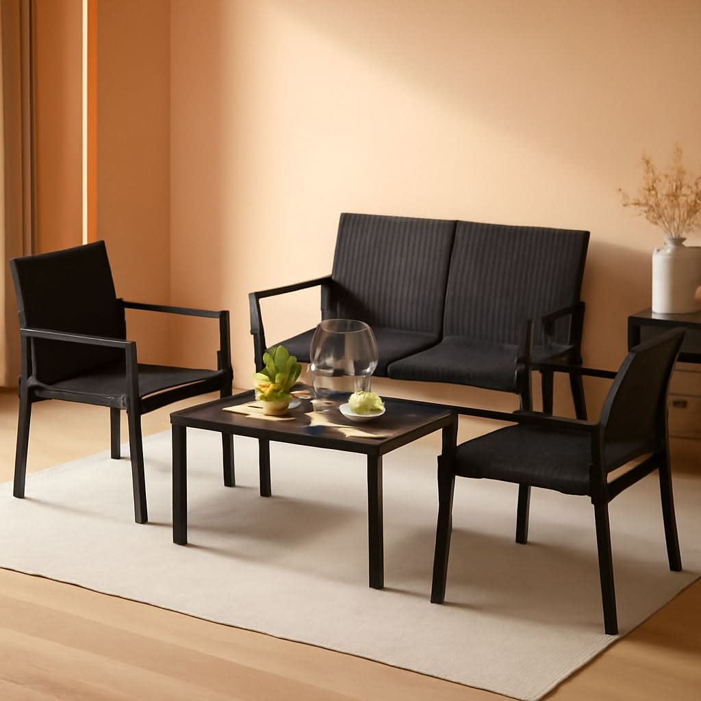 4 Piece Wicker Patio Conversation Set Black Coffee Table