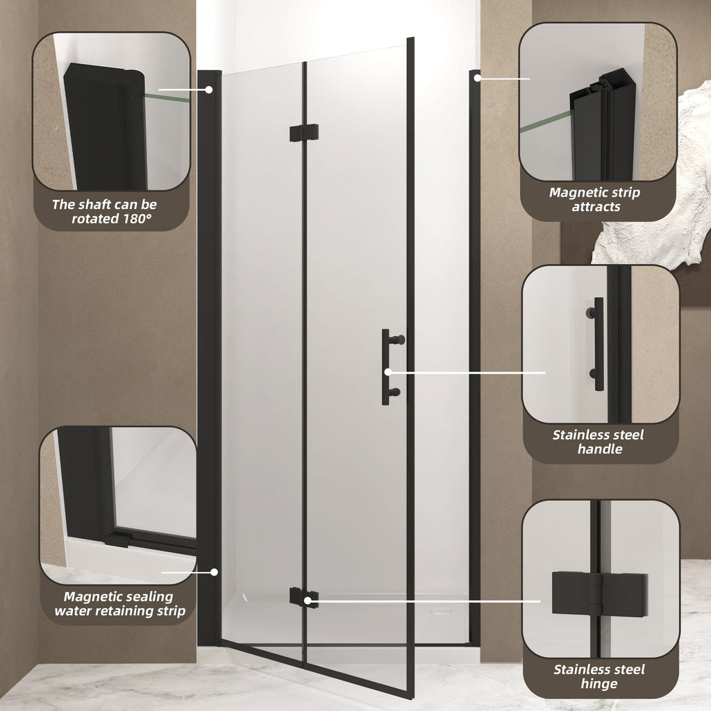 33-32" x 72" Bifold Shower Door with Tempered Glass