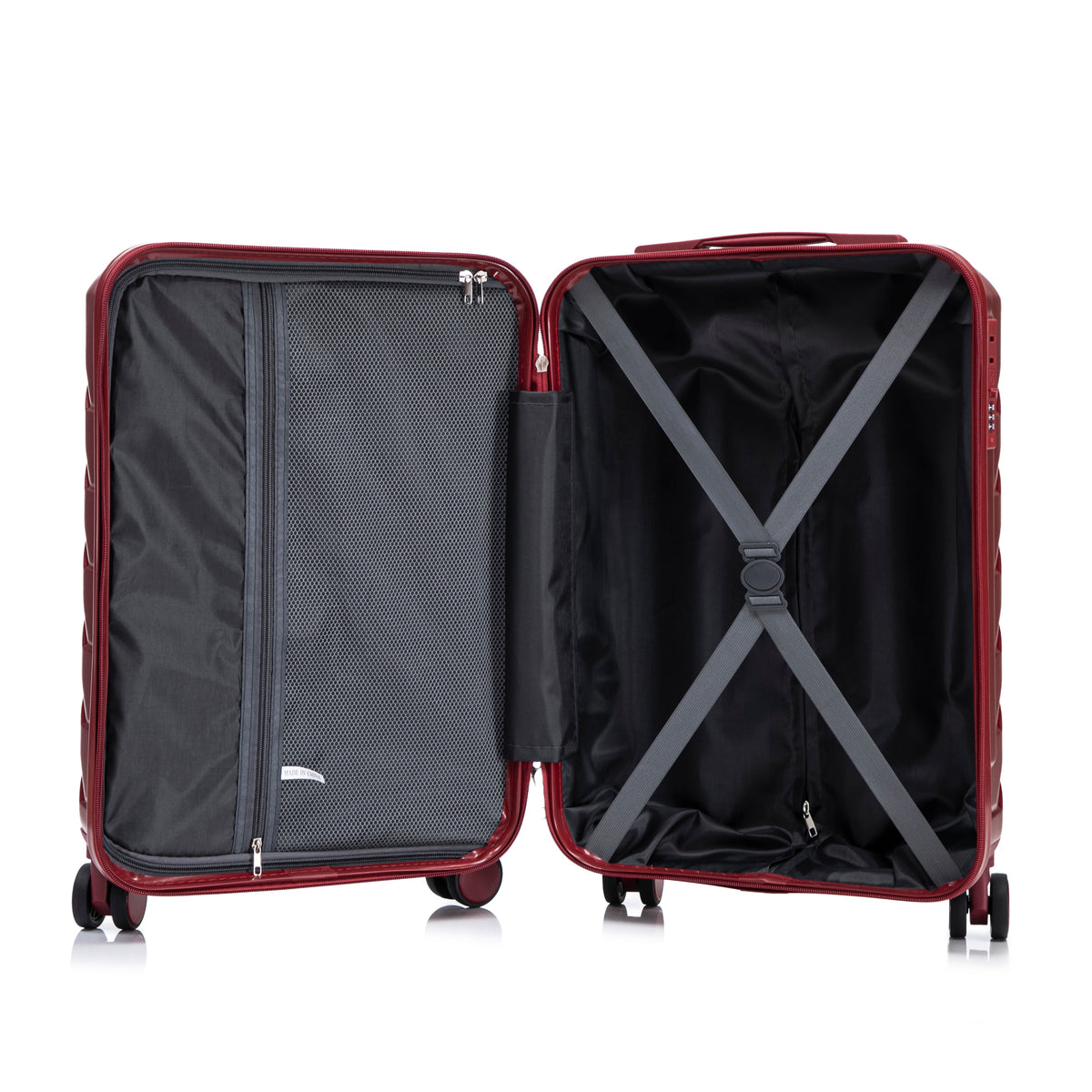 2-Piece ABS Spinner Wheel Luggage Set with Cosmetic Case - Wine Red