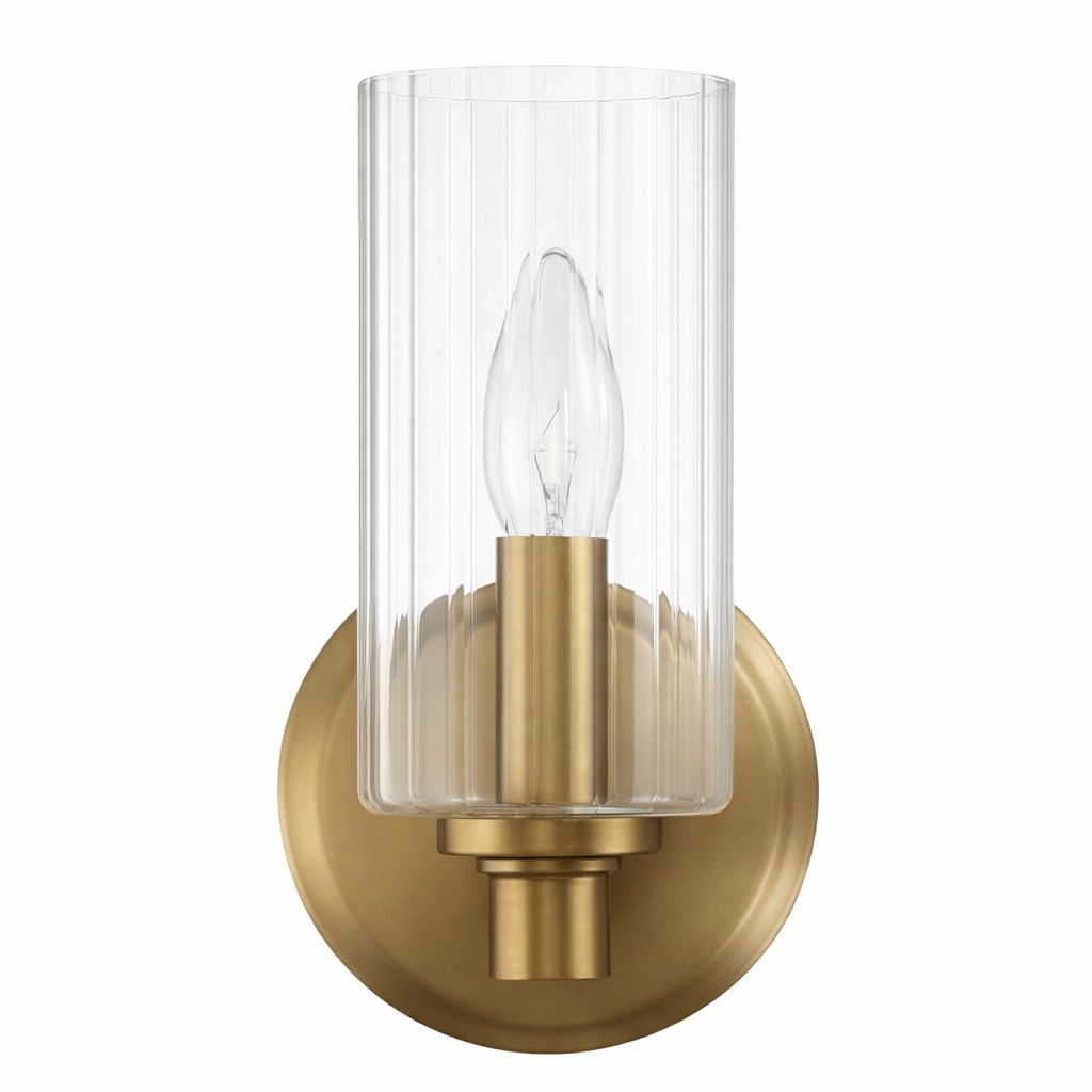 Jardin Single Light Wall Sconce With Clear Ribbed Satin - Clear / Gold
