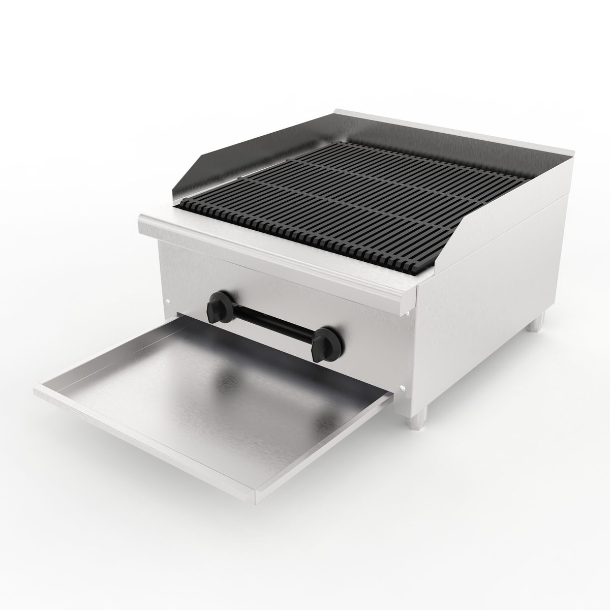 24 Inch Commercial Gas Lava Rock Charbroiler with 2 Burners - Stainless Steel