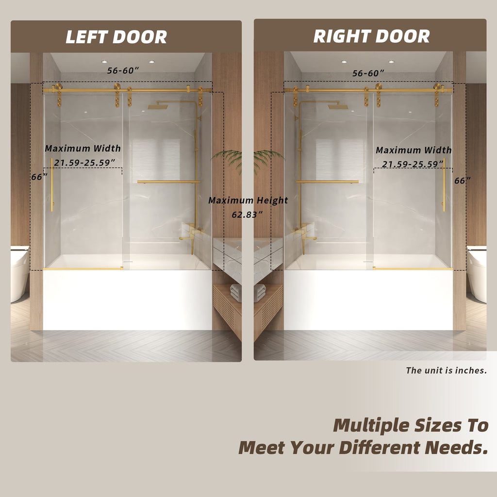 56-60" x 66" Frameless Sliding Bathtub Door