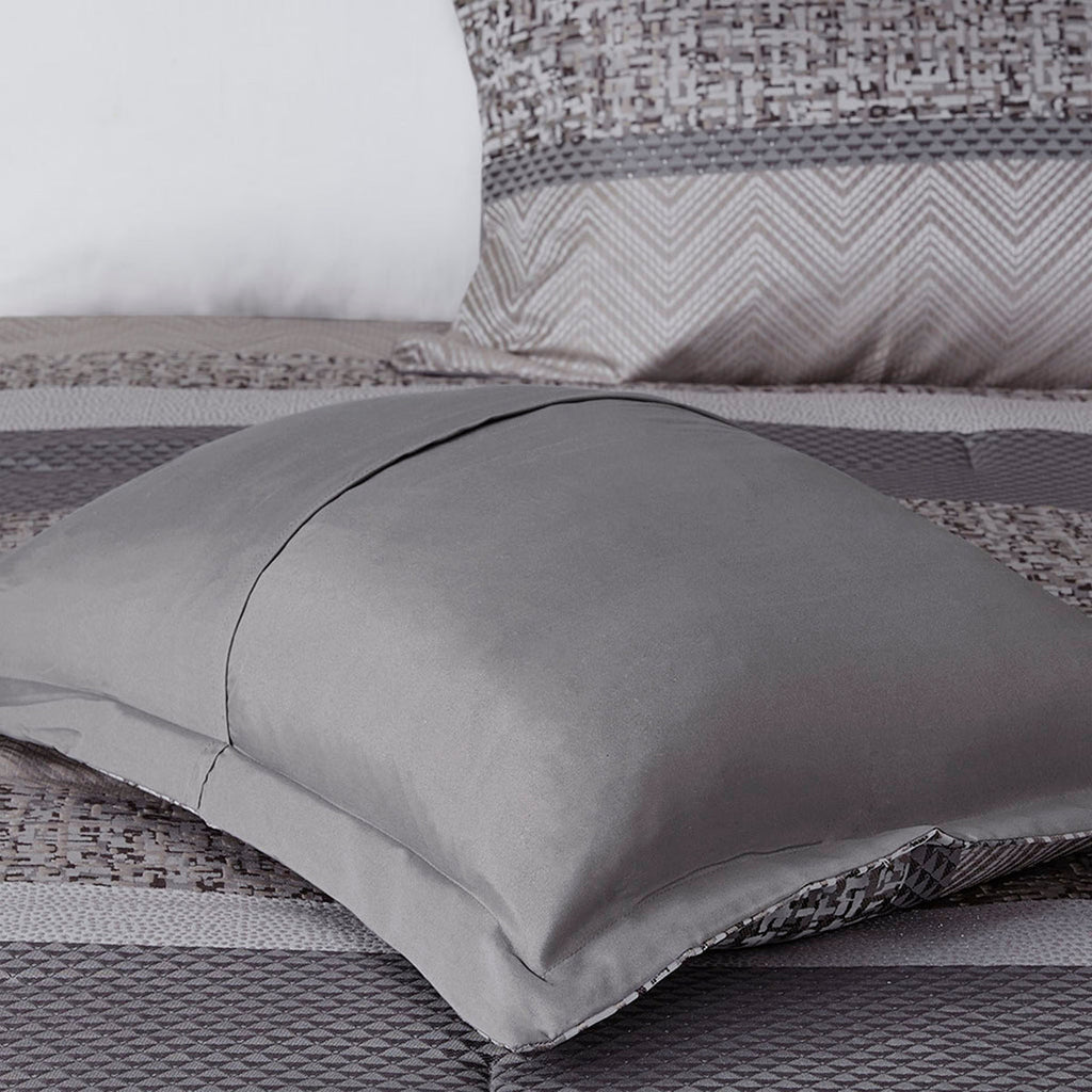 7 Piece Jacquard Comforter Set Grey/Taupe King