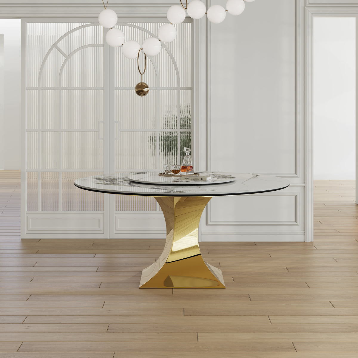 59" Round Sintered Stone Dining Table Set