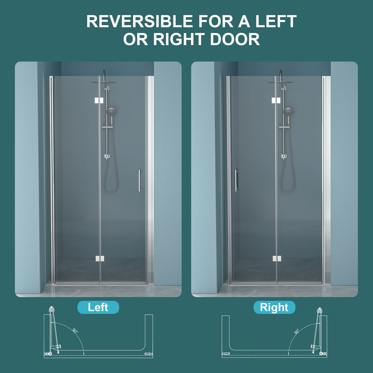 30"W x 72"H Fold Frameless Shower Door with Tempered Glass