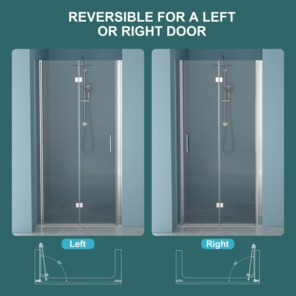 32"W x 72"H Fold Frameless Shower Door with Tempered Glass