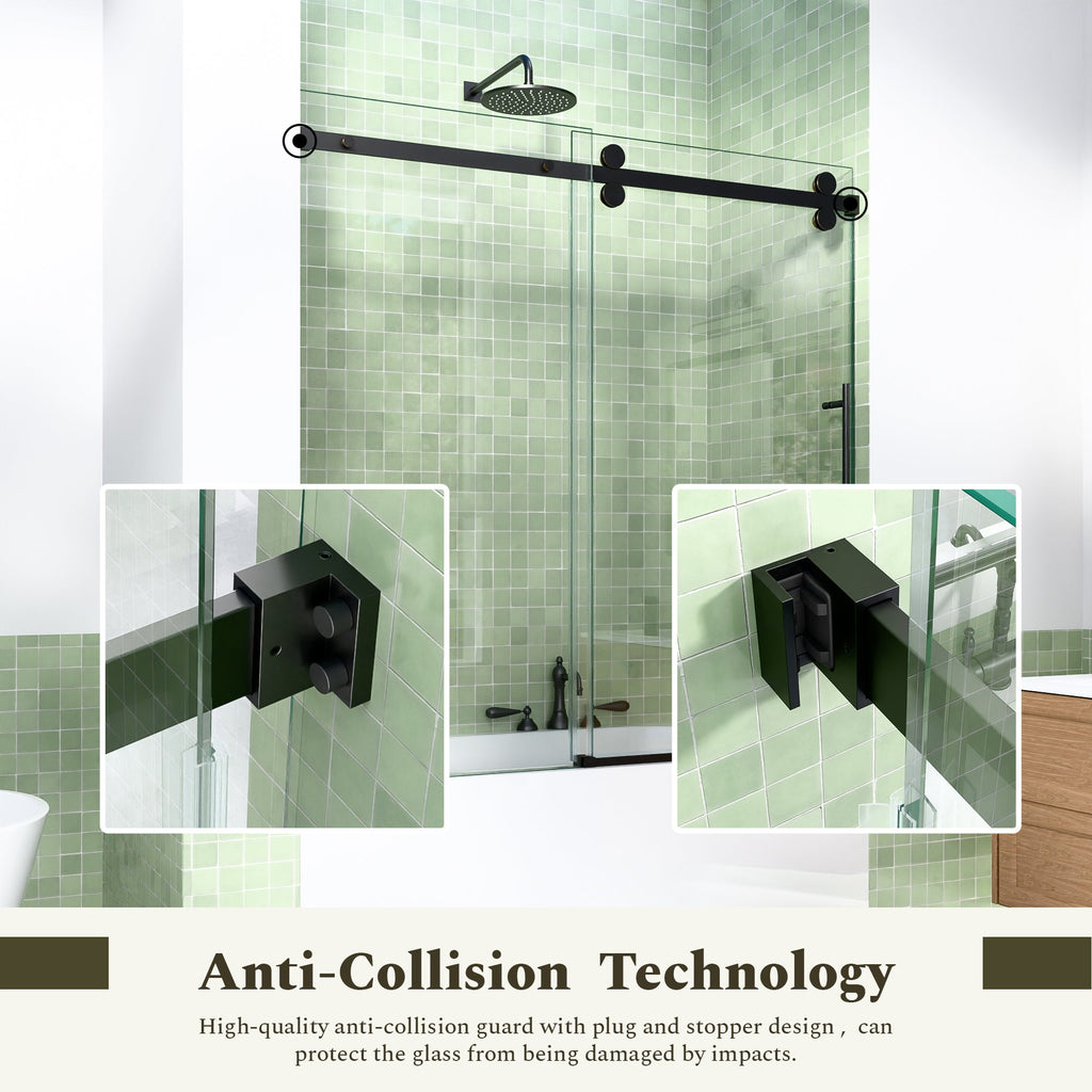 56-60"W x 60"H Frameless Sliding Tub Shower Door Enclosure