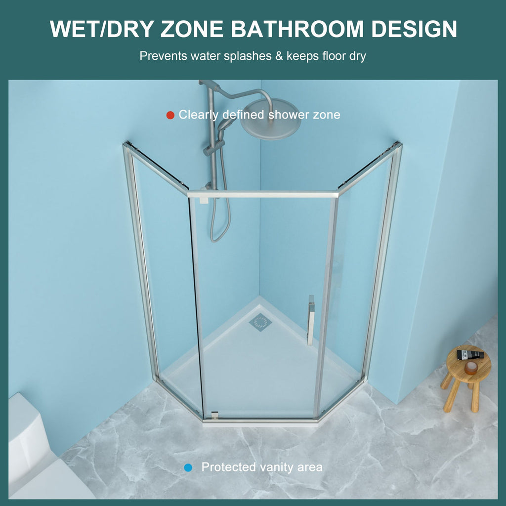 Shower Door 34-1/8" x 72" Semi-Frameless Neo-Angle Hinged Shower Enclosure