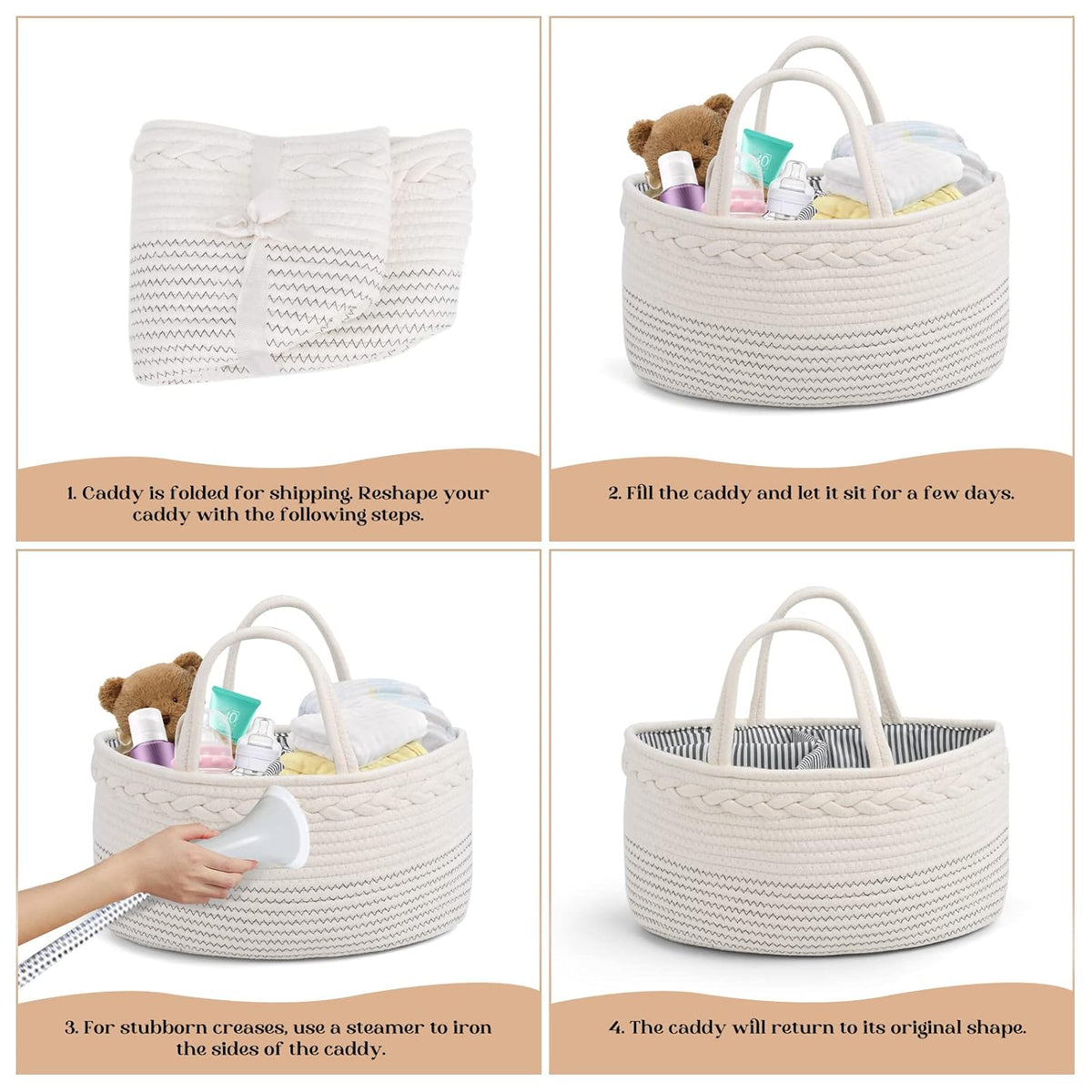 Diaper Caddy Organizer, Large Cotton Rope Nursery Baby Basket, Changing Table Organizer For Baby Diaper Storage, Portable Car Organizer With Removable Divider, Baby Shower Gifts