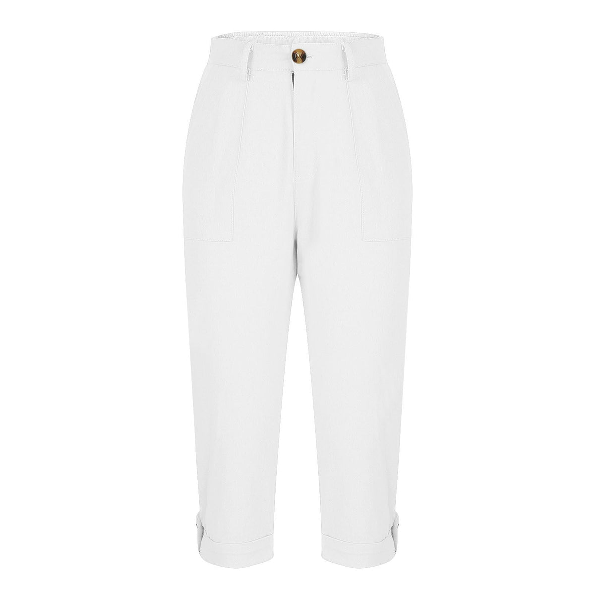 Cross-border Women's Solid Color Workwear Pants Waist Button Pants Ear Design Pants Leg Curled Women's Cropped Pants