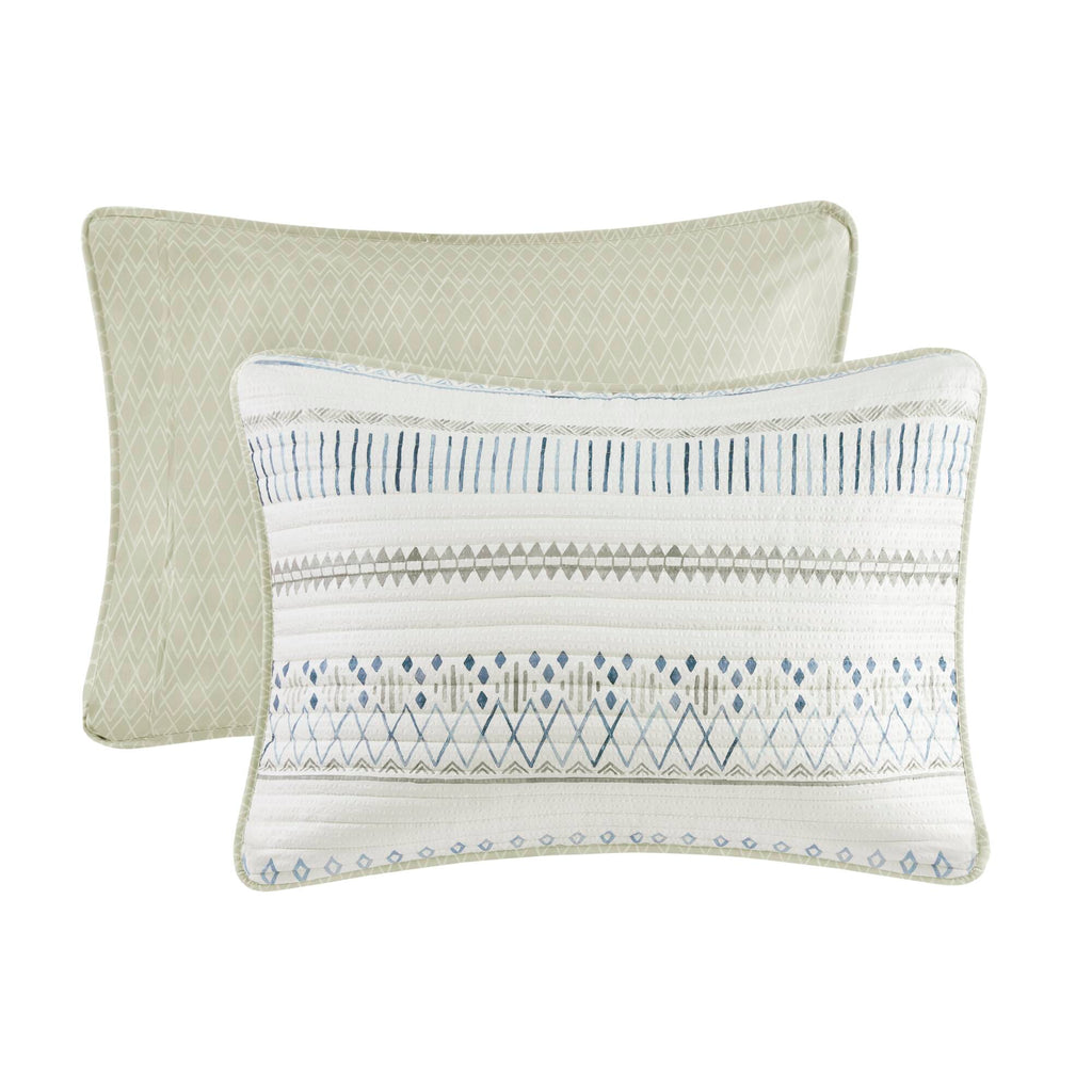 3 Piece Seersucker Quilt Set Taupe/Blue Full/Queen