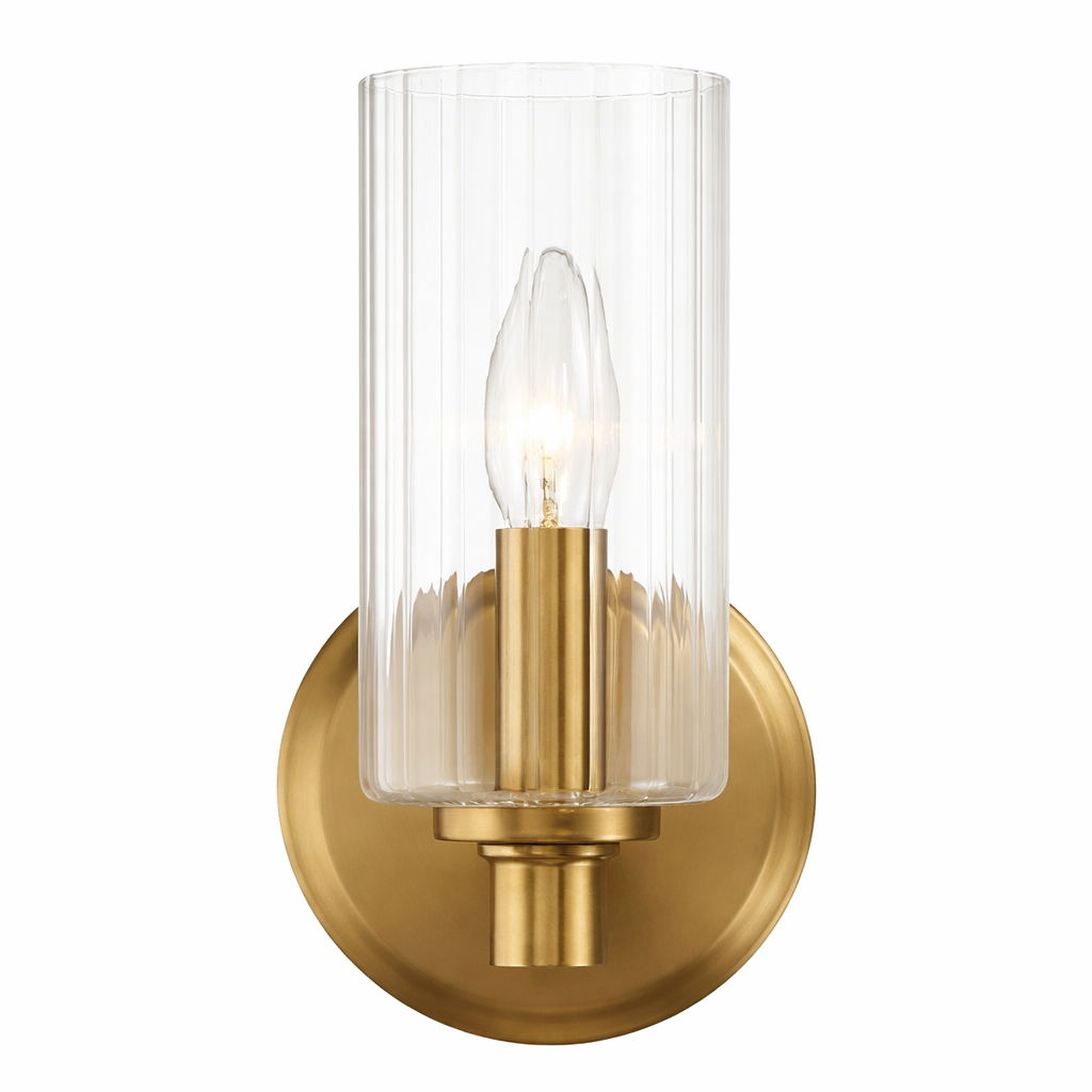 Jardin Single Light Wall Sconce With Clear Ribbed Satin - Clear / Gold