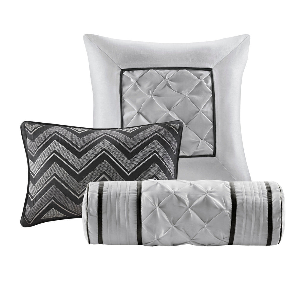 7 Piece Tufted Comforter Set Black Queen