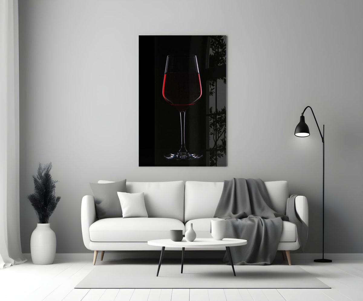 Half Filled Red Wine Glass on Black Glass Wall Art