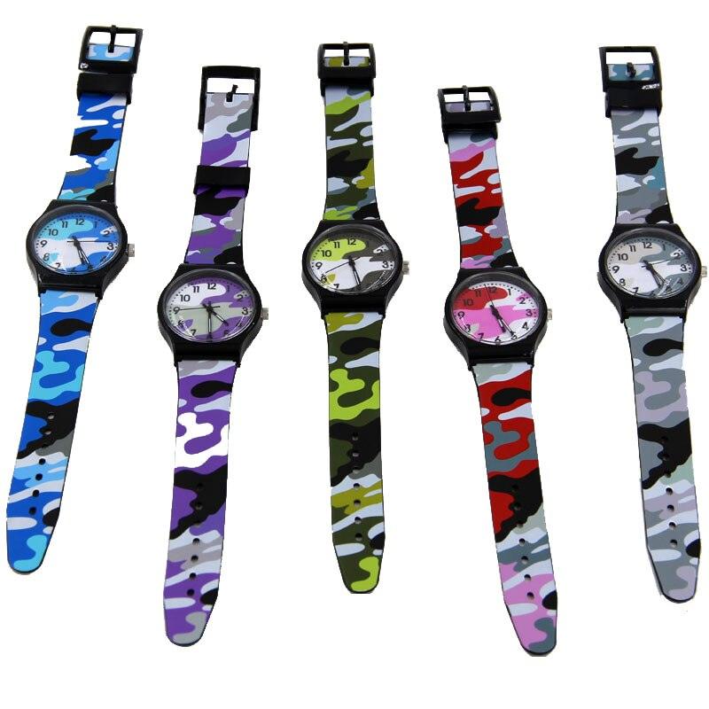 Camouflage Kids Watches Colorful Strap For Boys Girls Creative Fashion Quartz Wristwatch For Kids Boys Girls Watches Plastic Band Analog Quartz Children Sport Outdoor Wrist Watches