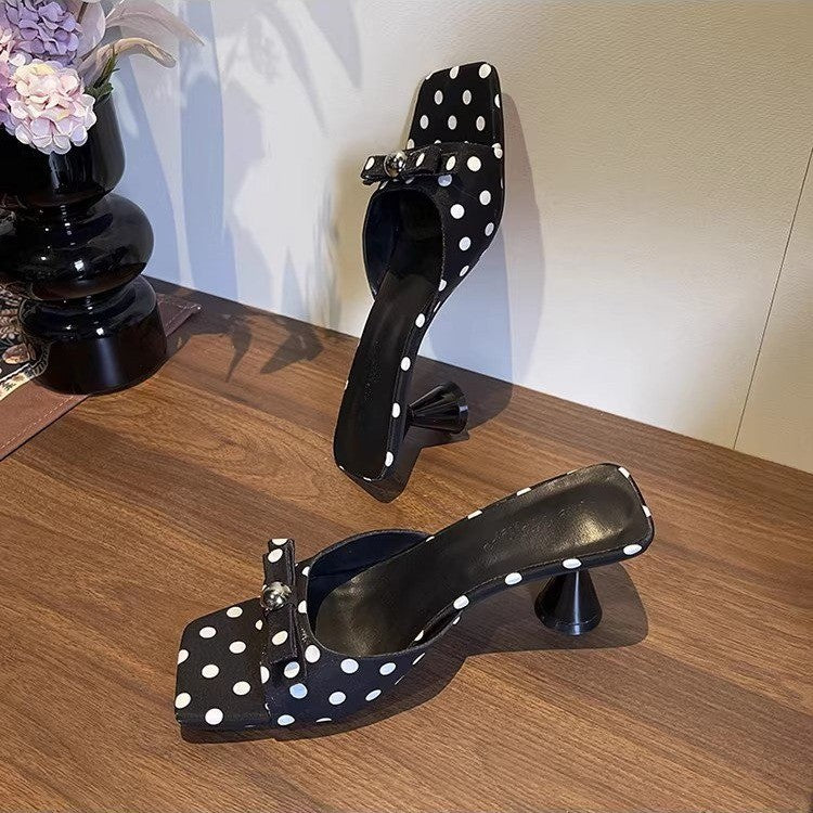 2026 Summer New Polka Dot Bow Pumps Dress Matching Outdoor Fashion Versatile Comfortable Sweet Women Shoes