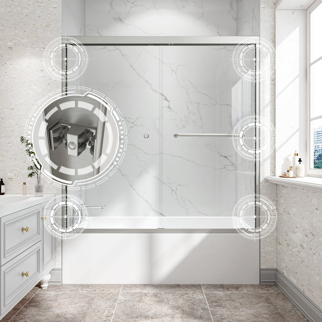 Brushed Nickel Reversible Installation Double Bypass Sliding Shower Door