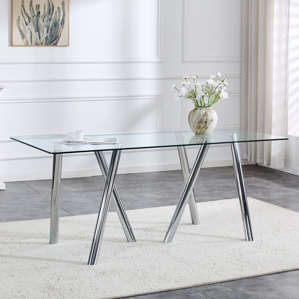 71-Inch Tempered Glass Dining Table with Sturdy Metal Legs