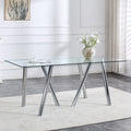 71-Inch Tempered Glass Dining Table with Sturdy Metal Legs