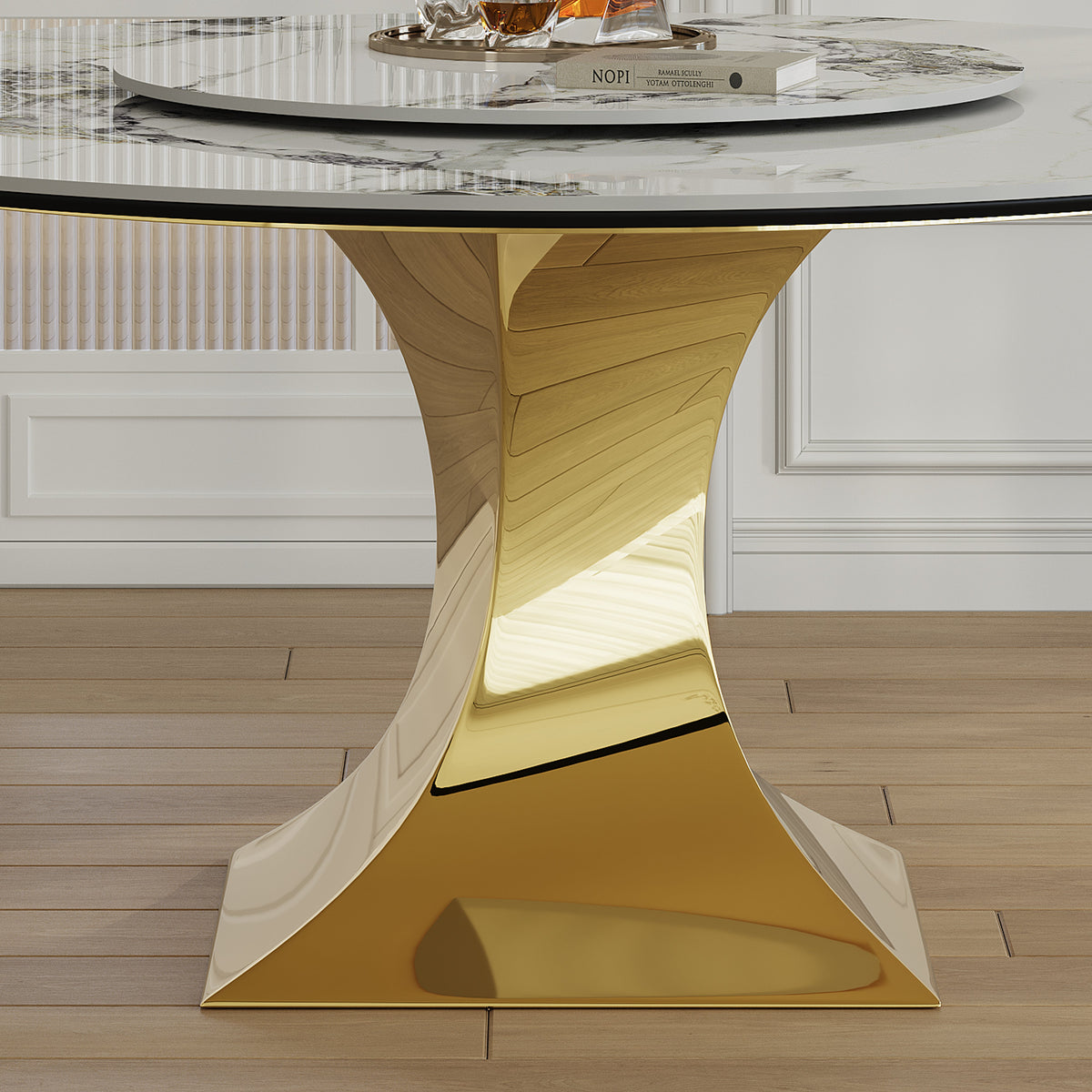 59" Round Sintered Stone Dining Table Set