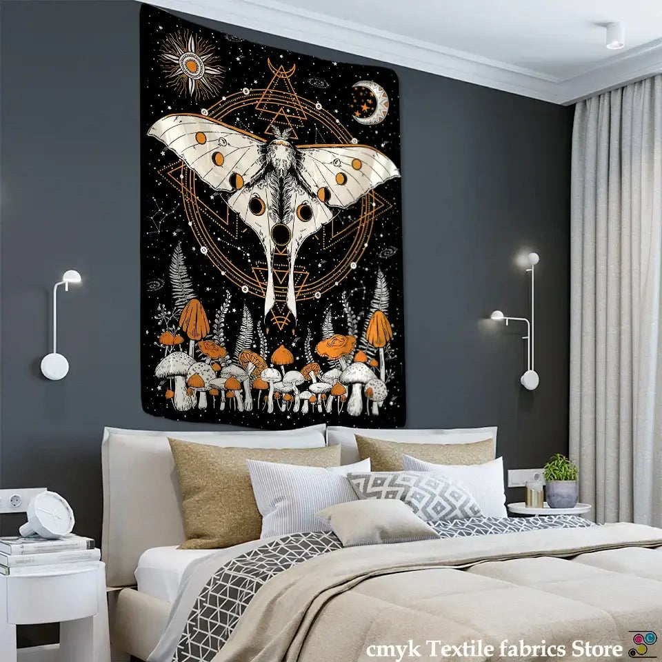 DecorBites™ Celestial Moth Tapestry: Moon Phase Flower Mandala Wall Decor