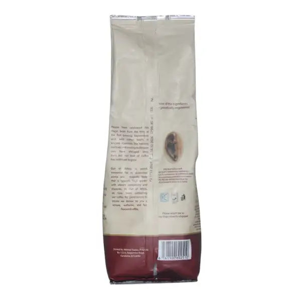 Dark roast ground coffee 250g from Out of Africa, full-bodied Kenyan coffee suited to drinking black or adding milk for a smoother, rounded coffee cup. OUT OF AFRICA DARK ROAST PREMIUM CONVENTIONAL GROUND COFFEE - 250g - World Safari Shops. Out of Africa Dark Roast Ground Coffee 250g, premium Kenyan Arabica coffee suitable for drip coffee makers, French press, and pour-over brewing.