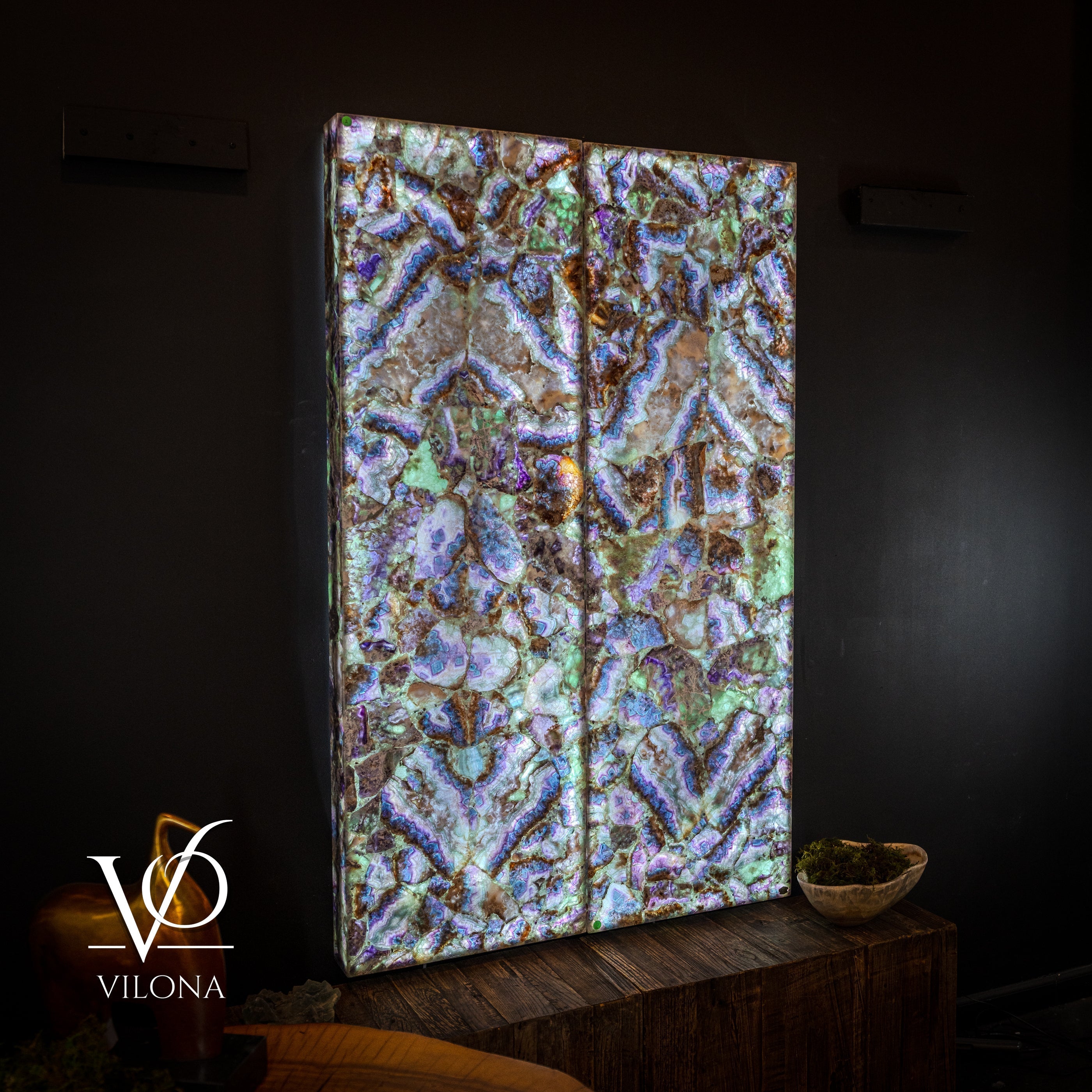 Exotic Mosaic Fluorite Crystal Wall Panels