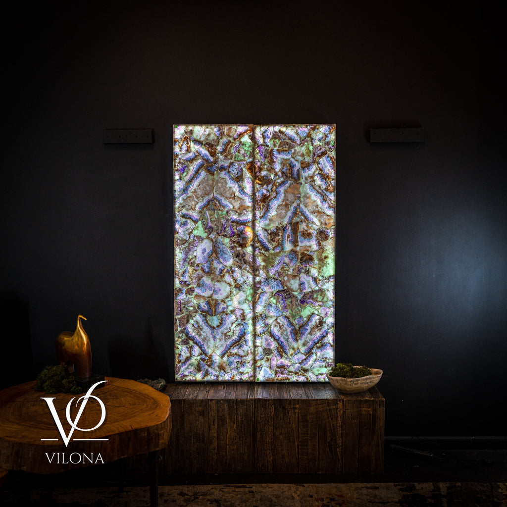 Exotic Mosaic Fluorite Crystal Wall Panels