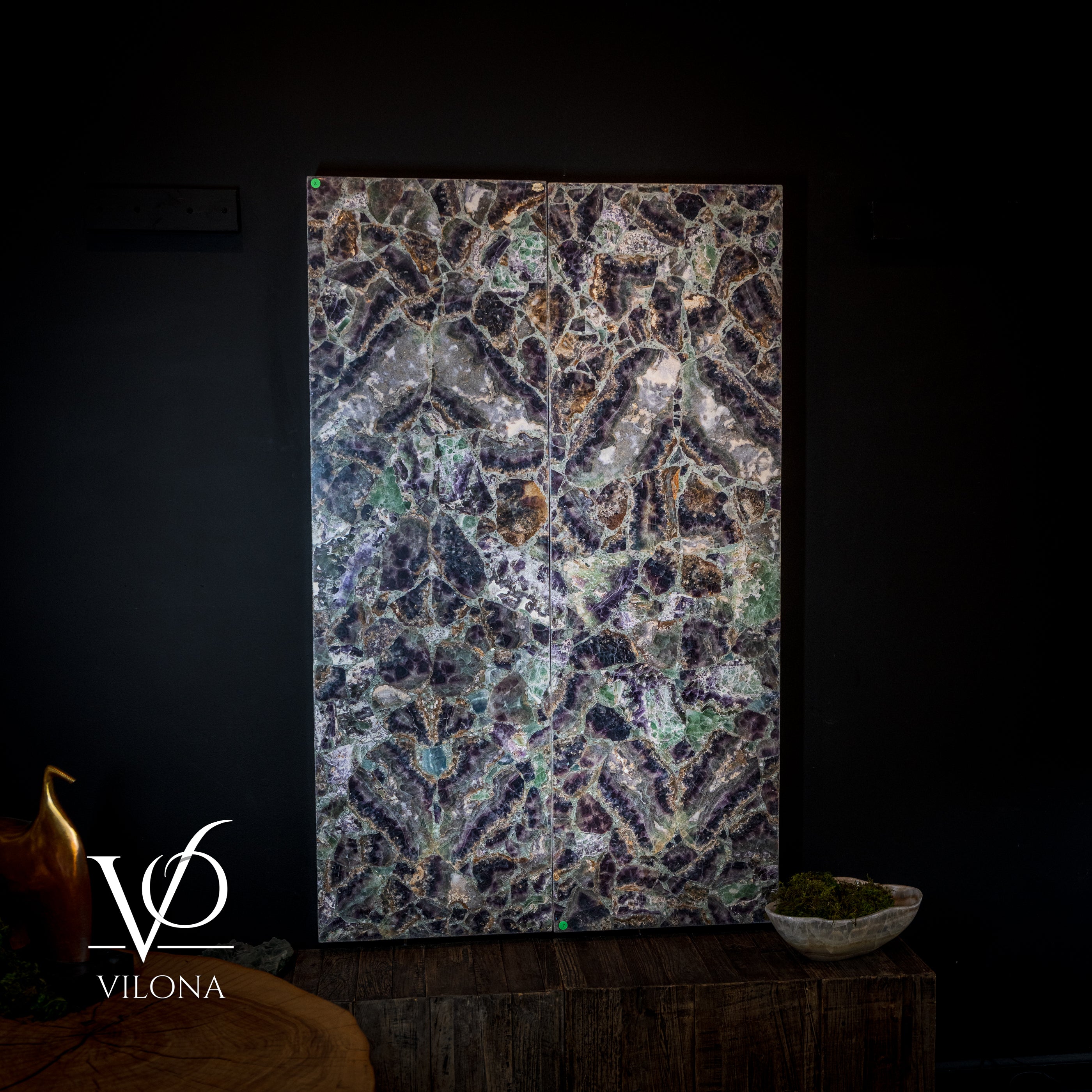 Exotic Mosaic Fluorite Crystal Wall Panels
