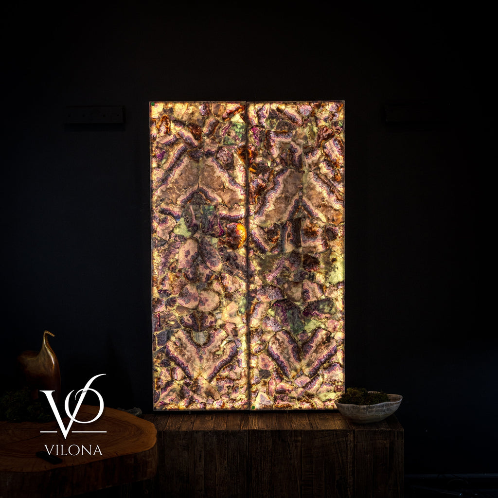 Exotic Mosaic Fluorite Crystal Wall Panels