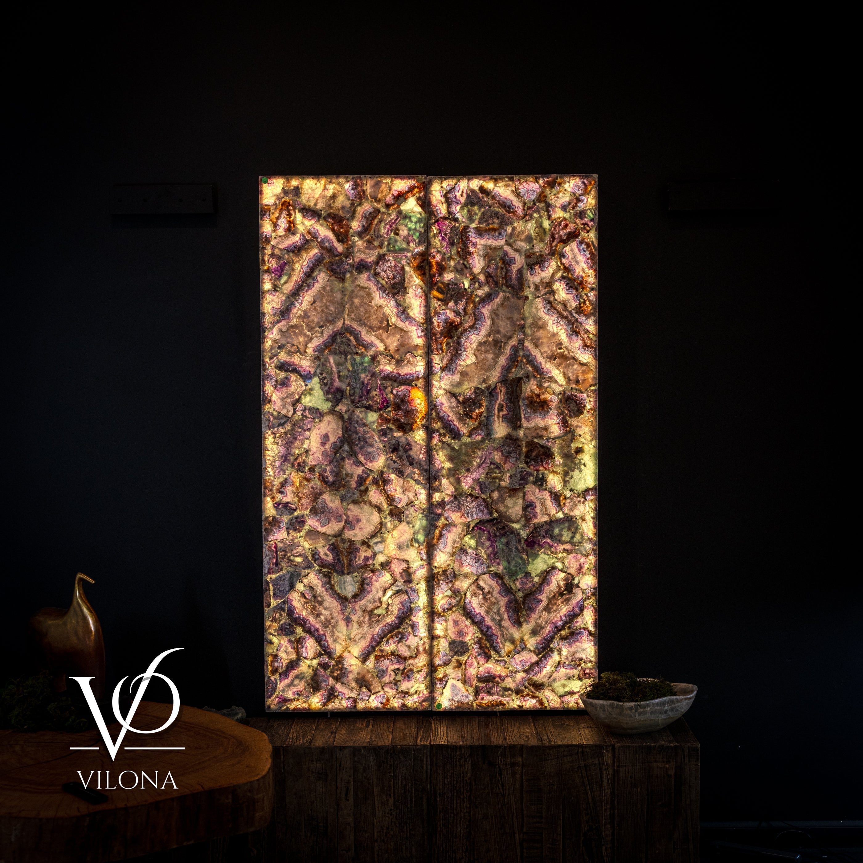 Exotic Mosaic Fluorite Crystal Wall Panels