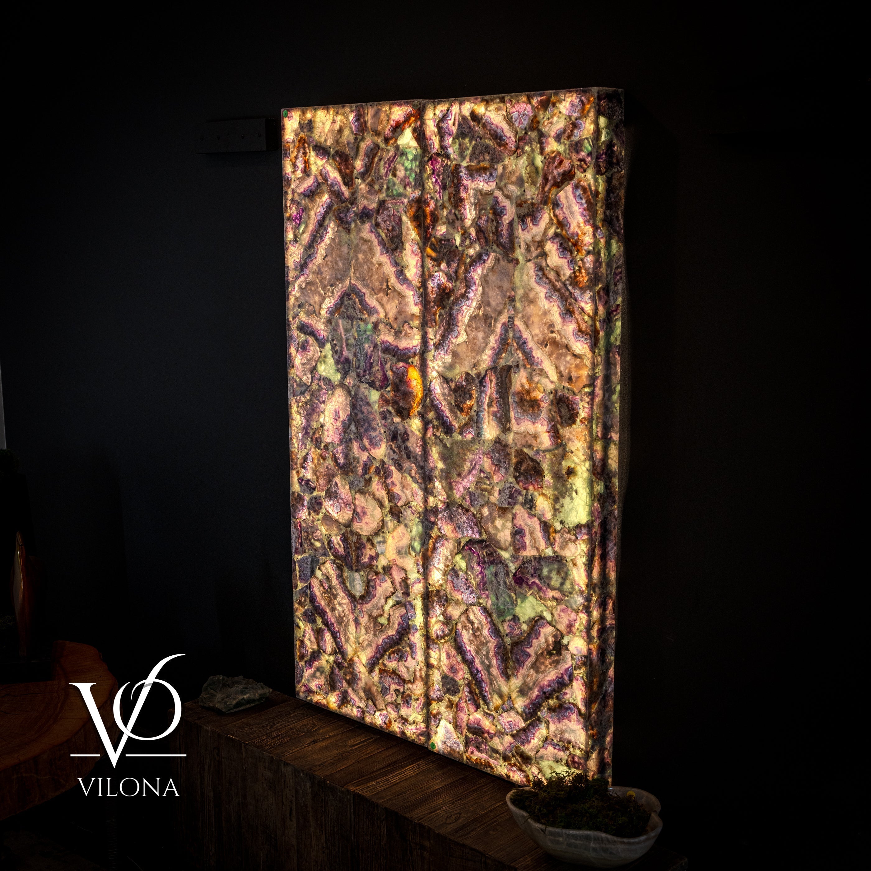 Exotic Mosaic Fluorite Crystal Wall Panels