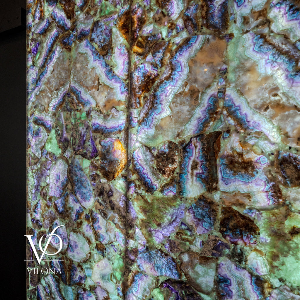 Exotic Mosaic Fluorite Crystal Wall Panels