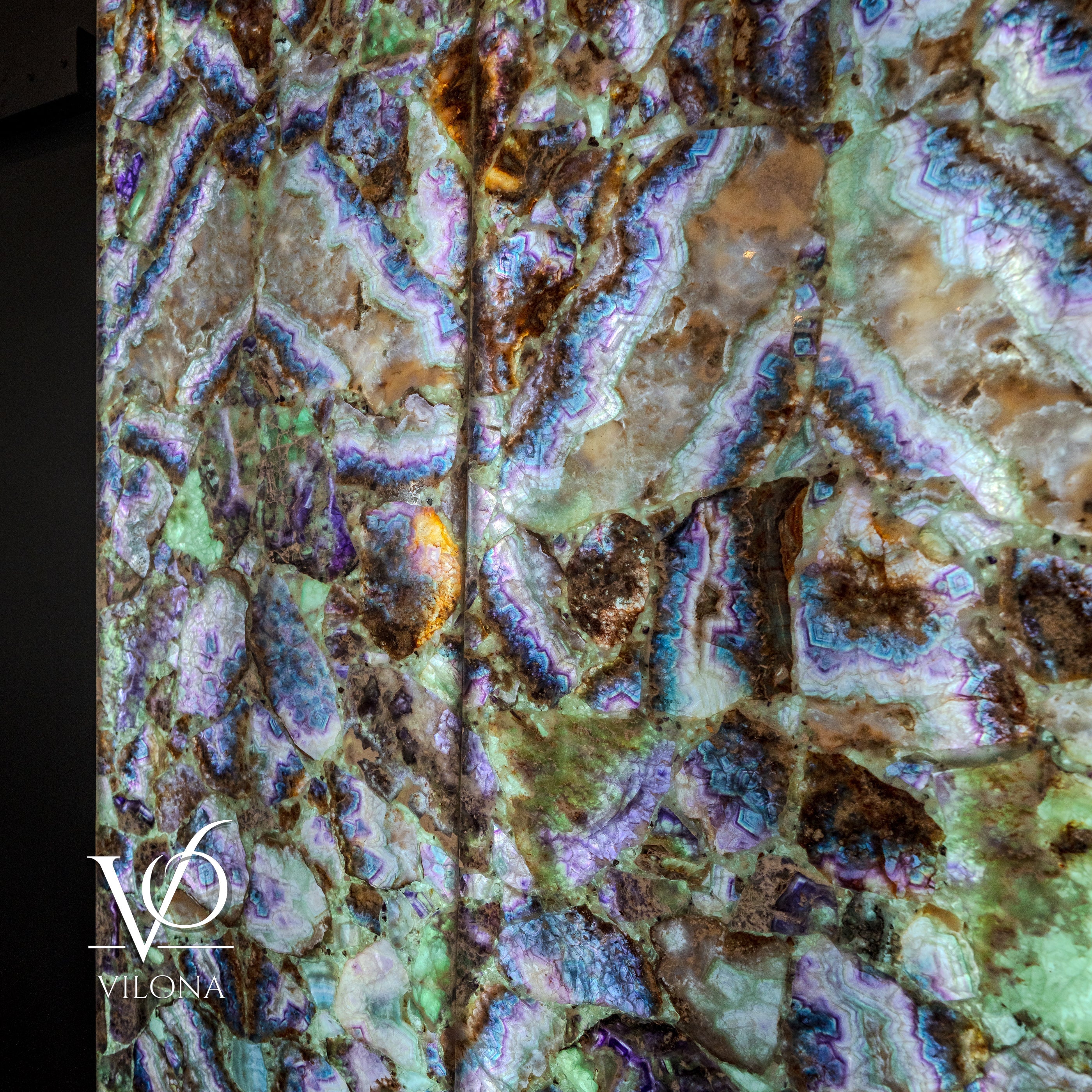 Exotic Mosaic Fluorite Crystal Wall Panels