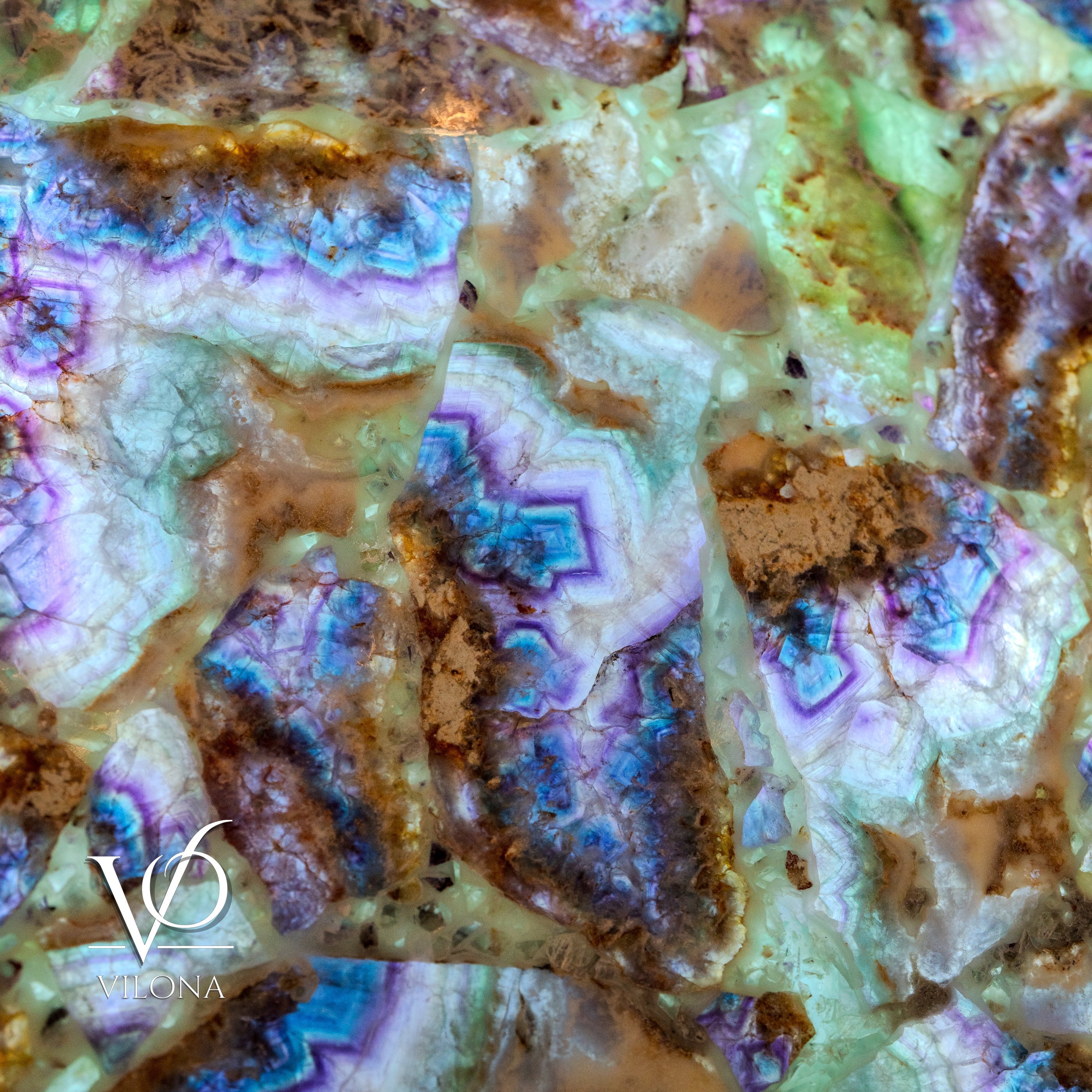 Exotic Mosaic Fluorite Crystal Wall Panels