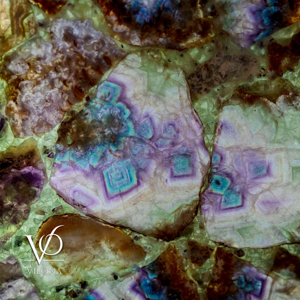 Exotic Mosaic Fluorite Crystal Wall Panels