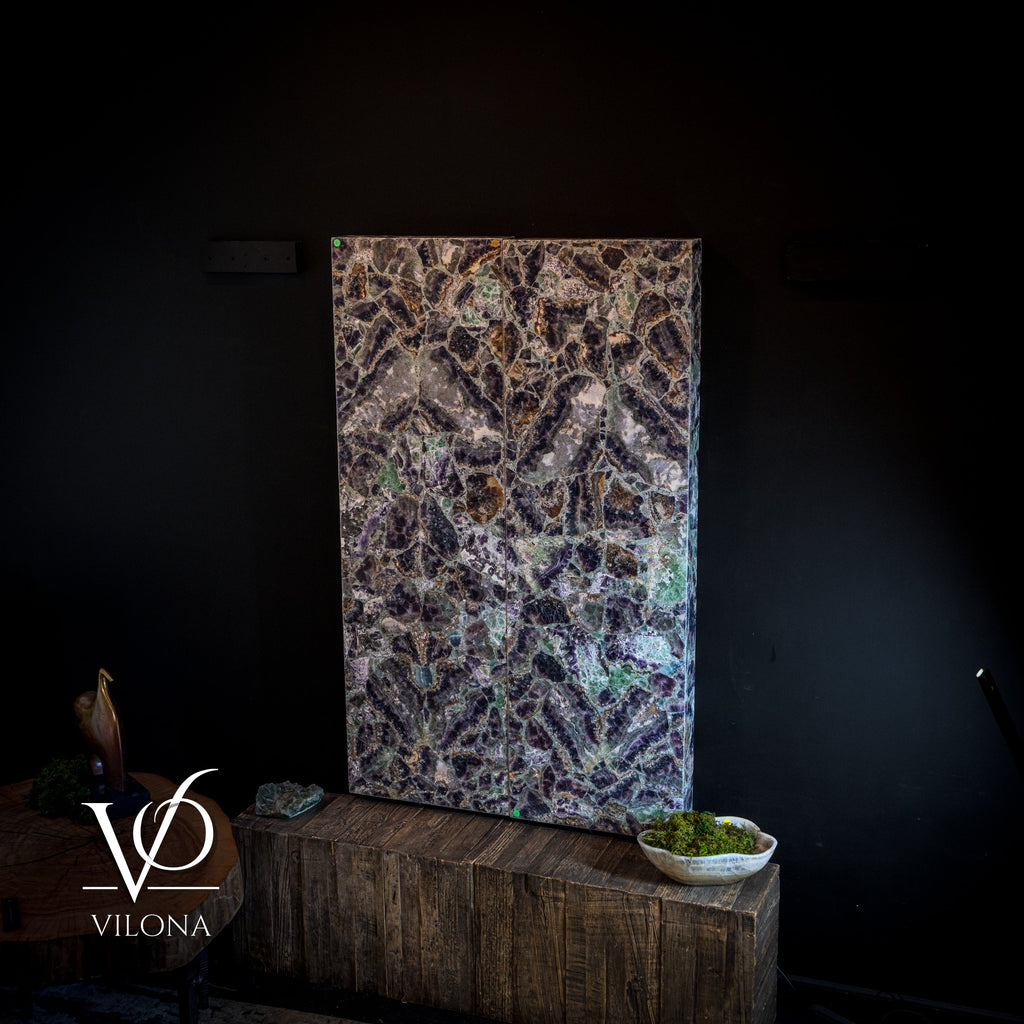 Exotic Mosaic Fluorite Crystal Wall Panels