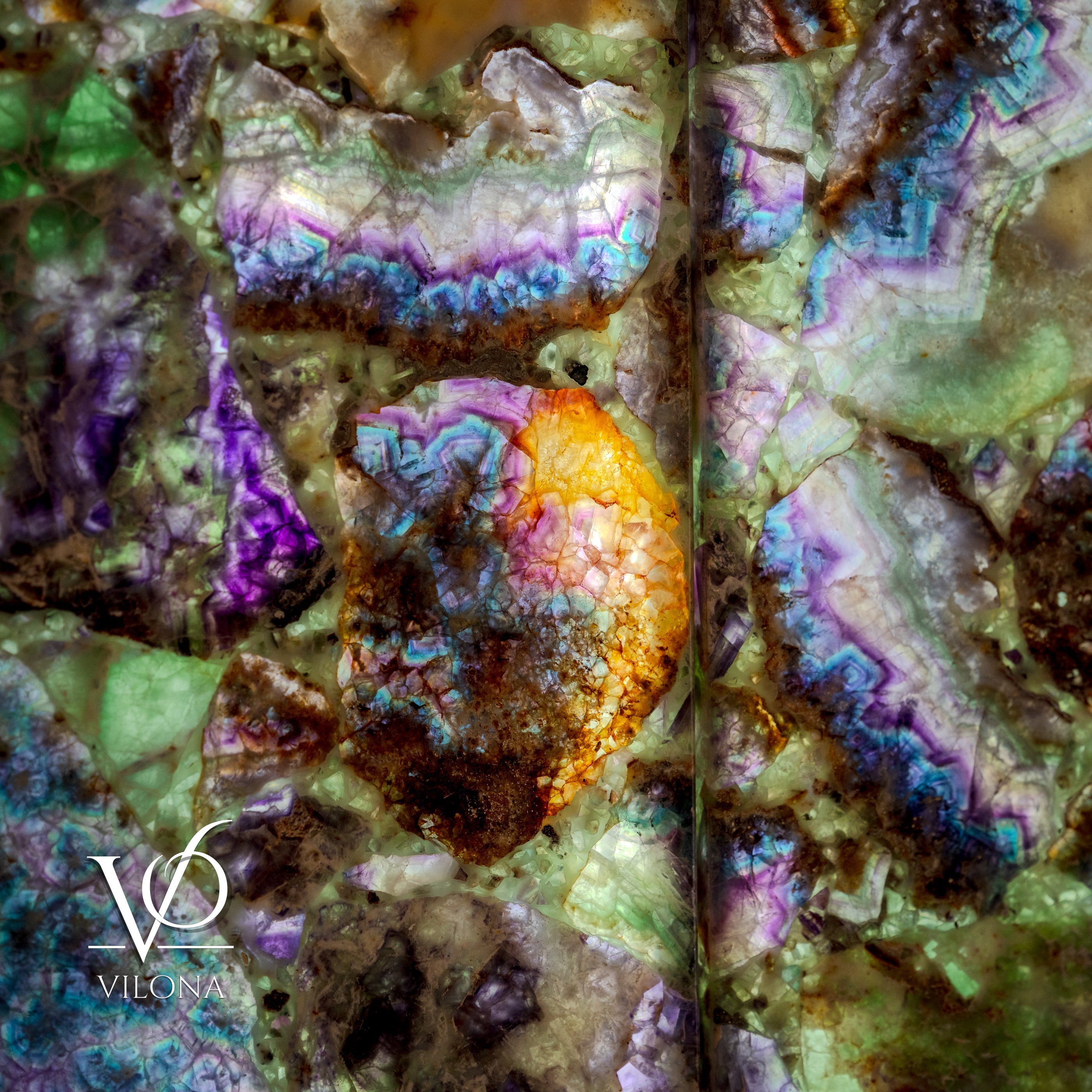 Exotic Mosaic Fluorite Crystal Wall Panels