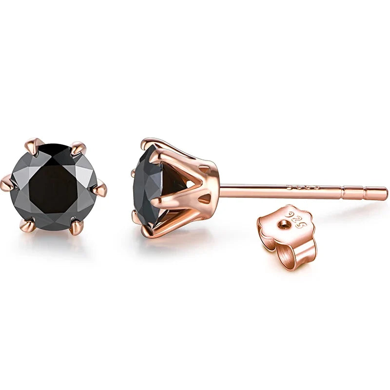 Colorful Moissanite Solitaire Stud Earrings in Rose Gold-Tone Silver