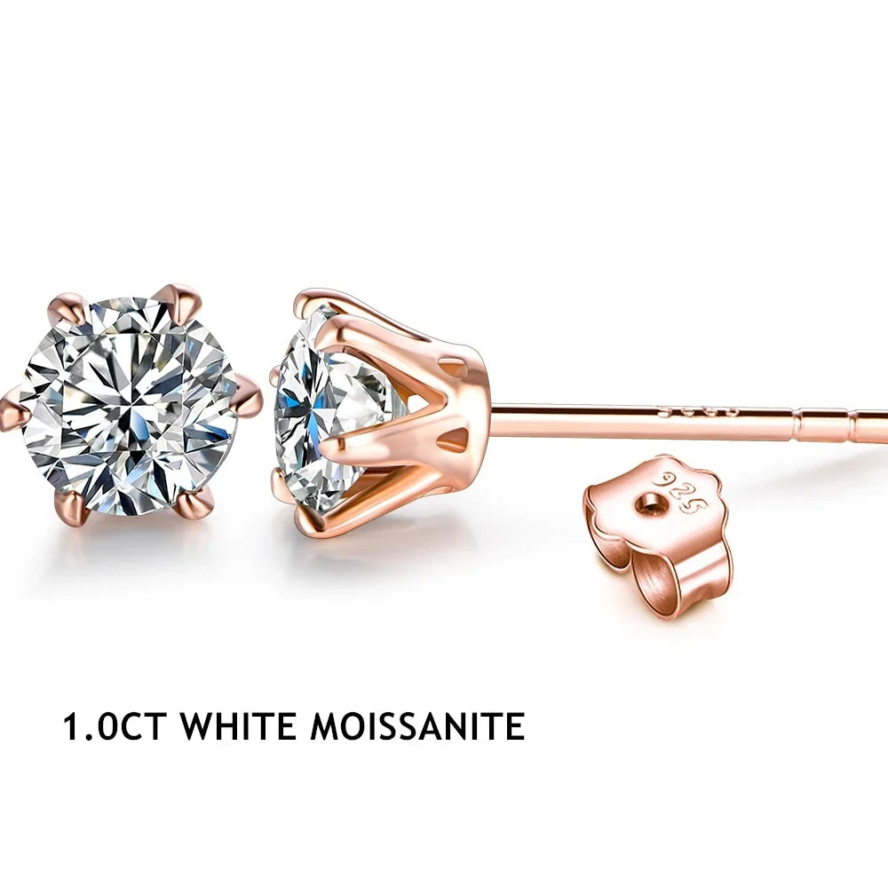 Colorful Moissanite Solitaire Stud Earrings in Rose Gold-Tone Silver