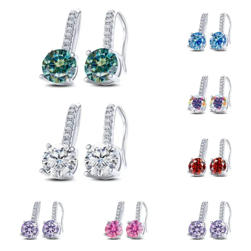Colorful Moissanite Pavé Hook Earrings in Sterling Silver