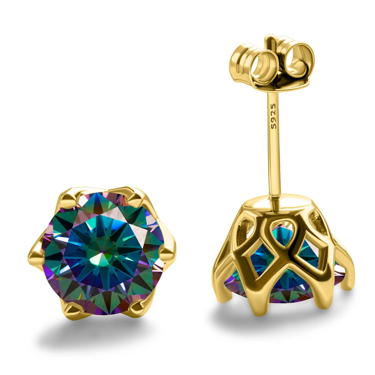 Colored Moissanite Stud Earrings with Openwork Settings