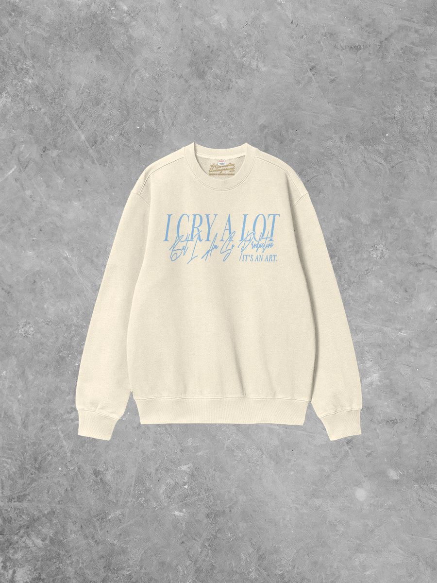 Underground Original Design: Cry A Lot But I'm Productive Boxy Cotton Sweatshirt